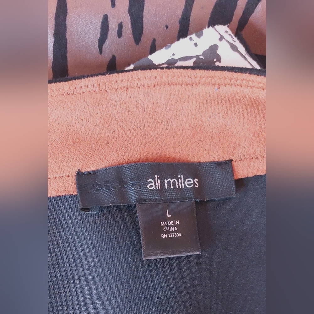 Ali Miles Knit Faux Suede Printed Jacket Size Large Patch Pockets Button Boho - Picture 9 of 15